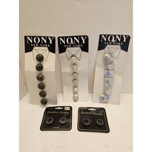 Vtg NONY NY 90s Design Button Covers Cat Eye Pearl Silver Enamel Lot of 24 NOS